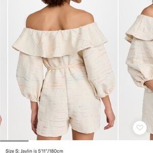 Something Navy Rainbow Ruffle Off Shoulder Romper